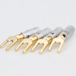 Preffair 4PCS Gold plated Spade Banana Plug Connector 4 mm Speaker Cable Wire - Picture 1 of 5