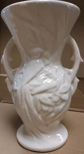 Vintage McCoy Pottery 8" Vase Bird Of Paradise Design w Double Handles Off White - Picture 1 of 11