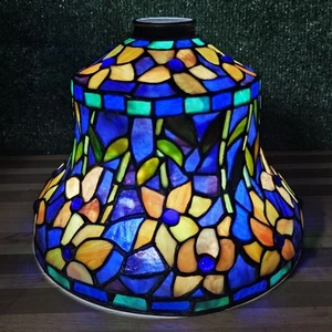 Vintage Tiffany Style Stained Glass Esque Floral Blue Lamp Shade Replacement - Picture 1 of 11