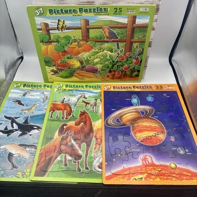 Lote de 4 rompecabezas vintage parche imagen rompecabezas caballos espacio vida marina jardín aves Foto 1 de 3