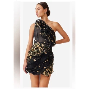 Elliatt Tulisa Black Floral Ruffle One Shoulder Dress - Picture 1 of 8