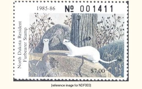 HALFPRICEHUNT North Dakota Fur Bearer Hunting Stamp 1985 $7 (weasel) - Image 1 of 1