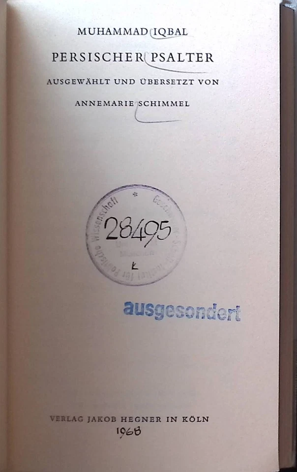 Persischer Psalter. Hegner-Bücherei Iqbal, Muhammad: - Bild 1 von 1