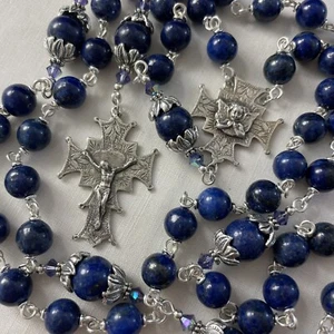 Rosario in argento sterling rustico latinoamericano con perline di lapislazzuli naturali - Foto 1 di 7