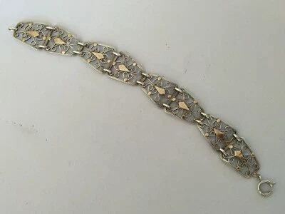ANCIEN BRACELET AJOURÉ XIXe ARGENT MASSIF VERMEIL FILIGRANE - Photo 1/4