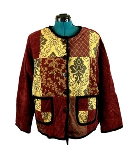 Analogy Women's Tapestry Jacket Size L Burgundy Floral Pockets - Picture 1 of 9