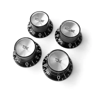 Top Hat Bell Reflector Knobs – Volume Tone  for Gibson & Epiphone - Black Silver - Picture 1 of 8