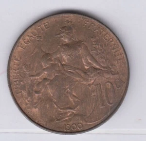 FRANCE 10 Centimes 1900 copper XF grade (fra1855) - Picture 1 of 2