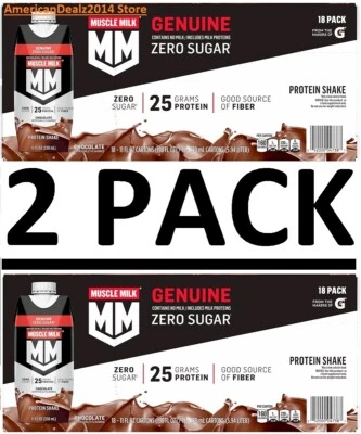 Paquete de 2** Batido de proteínas genuinas Muscle Milk, chocolate 11 fl oz, 18 paquetes* total 36 Foto 1 de 4