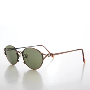 Copper Oval Cat Eye 90s Vintage Sunglasses Green Lens - Vista - Picture 1 of 3