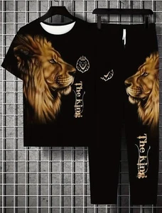 Men Casual Outfit 2-Piece Set Shirt and Pants Sweatsuit Ethnic Print BIG 5XL - Picture 1 of 5
