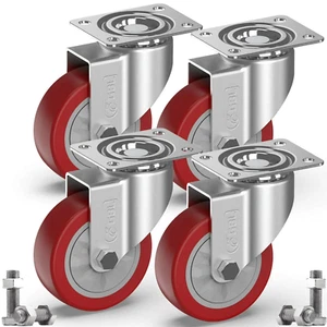 GBL 4" Heavy Duty Caster Wheels without Brakes + Screws - up to 1320Lbs - Set of - Picture 1 of 12