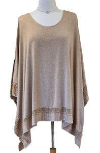 Made In Italy Poncho brown lightweight check trim knit Jumper One Size UK 8-18 - Imagen 1 de 15