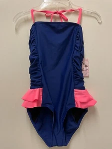 Girls Summer Brush one piece swimwear swim suite navy blue pink size 14 NEW NWT - Picture 1 of 3