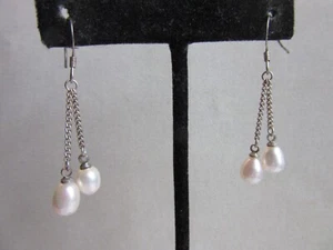 925 sterling chain and freshwater pearl pierced earrings - Picture 1 of 3