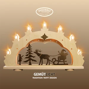 WEIGLA - Schwibbogen Weihnachtsmann auf Schlitten I Weihnachtsdeko Erzgebirge - Picture 1 of 4