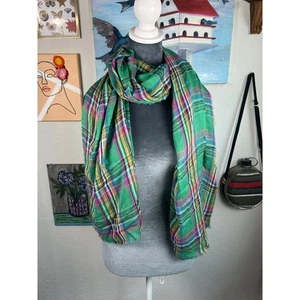 Polo Ralph Lauren- Plaid- Green Pink Blue- Preppy Academia- Neckscarf- - Picture 1 of 3