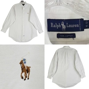 Polo Ralph Lauren Shirt Oxford Button Down Mens Size 16 32 Large Solid White LS - Picture 1 of 11