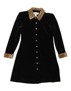 RONNI NICOLE Womens Velour Shirt Dress US 6 Medium Black Animal Print AH05 - Picture 1 of 3