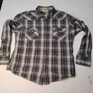 Camisa BKE Contour Fit Para Hombre XL Gris Cuadros Perla A Presión Manga Larga Occidental - Imagen 1 de 8