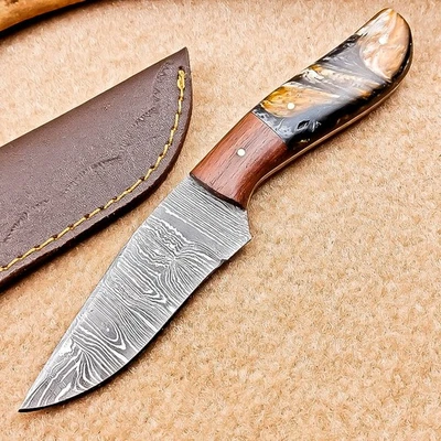 手工制作大马士革钢制薄刀 | 8.0 英寸 | 全唐皮革鞘 IT-2520 — 第 1/4 张图片