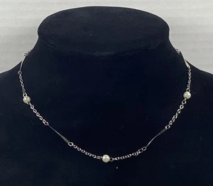 Zierliche silberfarbene Kunstperlen Stab & Kette Glieder Halsband Halskette 14 in edel - Bild 1 von 10