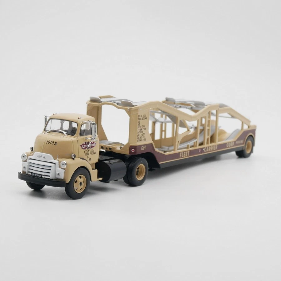 Transportador de vehículos GMC COE 1:43 con remolque - Modelo de camión fundido a presión de aleación Foto 1 de 4
