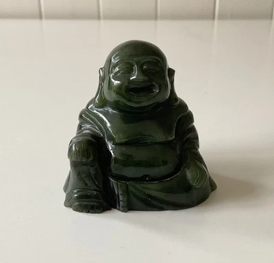 Vintage Natural Green Jade Carved Buddha Figurine Smiling Statue, 74g - Image 1 of 4