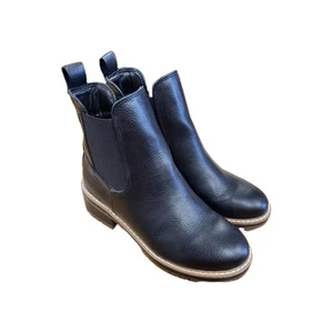New Kensie Chelsea Boots Women's Size 6 Faux Black Leather Low Heel Pull On Cute - Picture 1 of 11