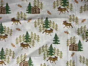 LOG CABIN MOOSE PINE FOREST PRINT 44" X 27" QUILT POLYCOTTON FABRIC - Picture 1 of 3