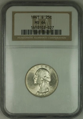 1941-S Large S FS-501 Washington Quarter Silver Coin NGC MS-64 - Image 1 of 3