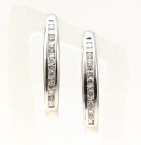 Oval-Creolen 10 Karat Weißgold rund & Baguetteschliff Diamant Klapp Ohrringe FZZ - Bild 1 von 5