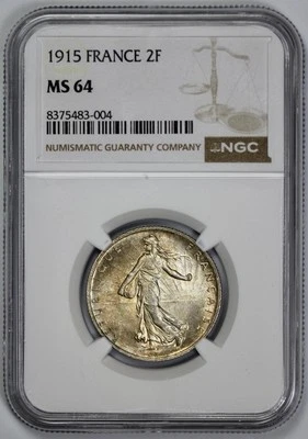 1915 France 2 Francs NGC MS 64 - Image 1 of 4