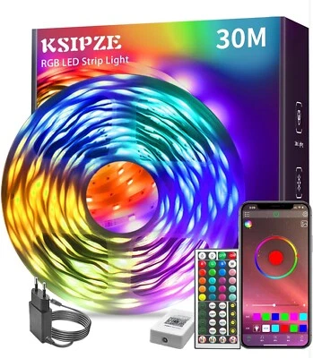 KSIPZE Striscia LED 30 Metri, RGB LED Striscia, Telecomando & Bluethooth App - Immagine 1 di 4