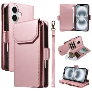 For iPhone 17 16 15 14 13 Pro Max 12 11 PU Leather Card Wallet Case Cover +Strap - Picture 1 of 21