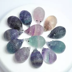 Piedra preciosa de fluorita tallada erizo energía cristal sanación animal estatuilla decoración - Imagen 1 de 6