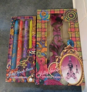 Set of 4 Taper Candles & Pair of Pink Acrylic Candlesticks By Jolly Good Show - Picture 1 of 8