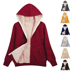 Women's Casual Winter Warm Lined Zip Up Hooded Sweatshirt Jacket Coat - Picture 1 of 33