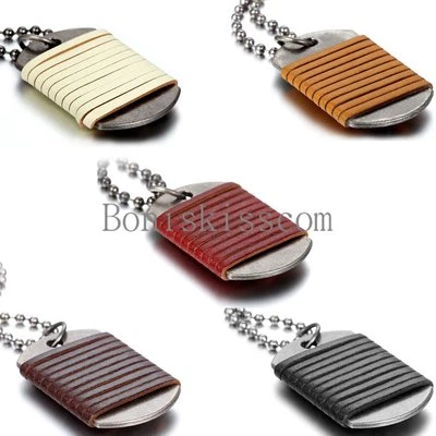 Collar colgante de cuero trenzado con etiqueta de perro militar del ejército cadena de bolas de cuentas para hombre Foto 1 de 4