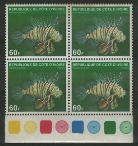 COTE D'IVOIRE: n°510A ** en bloc de 4 BdF, "faune marine, poisson" (cote 440€) - Imagen 1 de 2