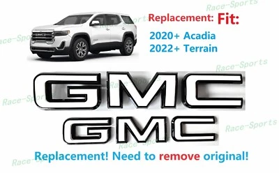 Juego de 2 piezas emblemas GMC delanteros traseros negros blancos insignia ajuste 2020+ Acadia 2022+ terreno Foto 1 de 4