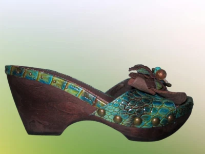 Mules/Sabots cuir marron/bleu turquoise CaféNoir 37 - Photo 1/4