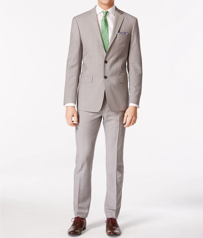 Calvin Klein X-fit Solid Slim Fit 2pc Suit 40r / 33 X 30 Light Grey Wool