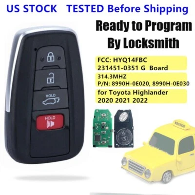 Unlock for Toyota Highlander 2020-2022 Smart Key Remote Fob HYQ14FBC 231451-0351 Foto 1 de 4