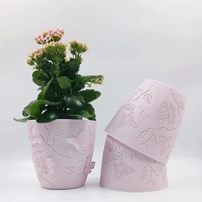 Paquete de 3 macetas y plantas de plástico 3D Witforms, macetas de riego automático tamaño 4, rosa Foto 1 de 4