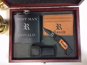 3 personalisierte maßgeschneiderte Geschenkset Kolben, Taschenmesser, Geldklammer Bräutigame Geschenk - Bild 1 von 2