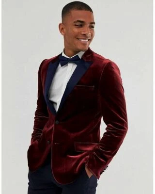 Mens Velvet Christmas Smoking Jacket Groomsman Wedding Party Wear Blazer Coat - Image 1 of 4