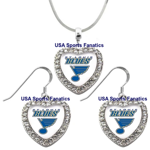 St. Louis Blues 925 Necklace or Earrings or Set Team Heart With Rhinestones Cover