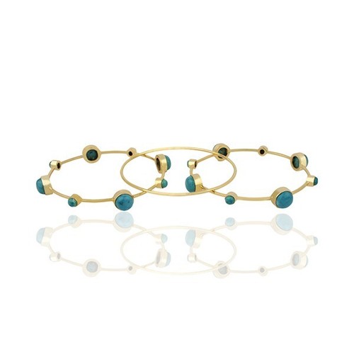 VALENTINO Set Tre Braccialetti Placcati Oro Giallo Multi Fascia Turchese Gemma Bracciale Fantasia