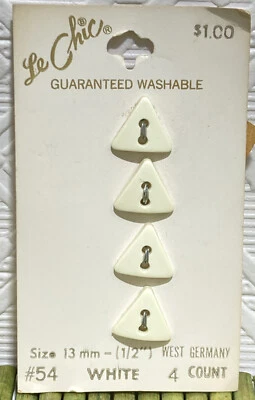 Vintage Le Chic Cream Triangle 2 Hole Buttons 1/2" #54 4 on Card W. Germany - Image 1 of 3